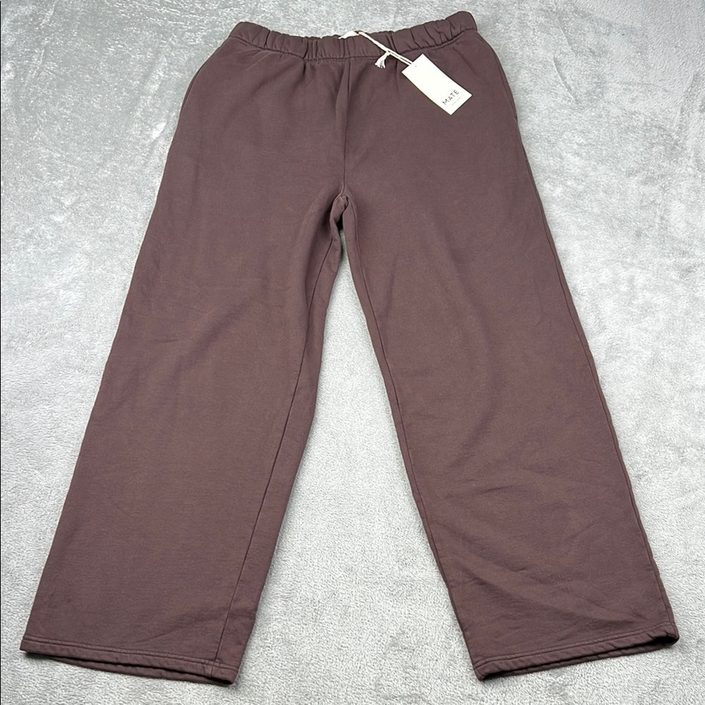 NEW Mate The Label XL 100% Organic French Terry Straight Leg Pants Brown Pockets